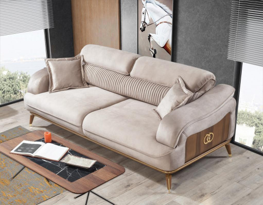 Sofa 3 Sitzer + Sessel Set Design Sofa Textil Sessel Wohnzimmer Neu