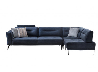  Eck Garnitur Wohnzimmer Dunkelblau L-Form Stoffsofa Modern Design