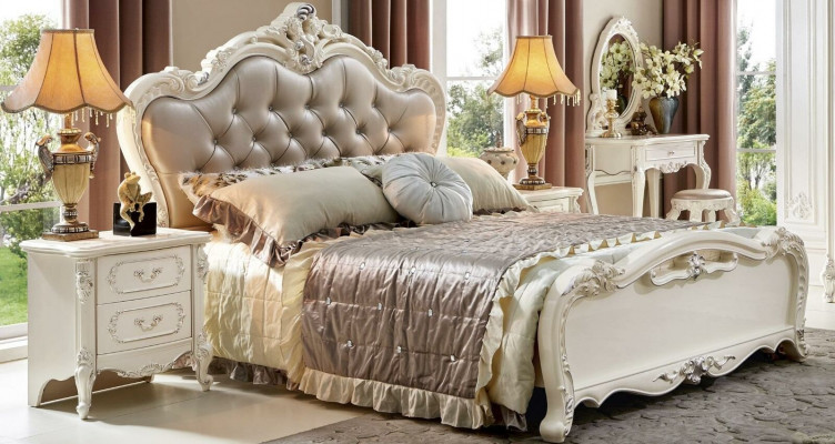 Bett Nachttisch 3tlg. Schlafzimmer Set Möbel Chesterfield Barock Massivholz