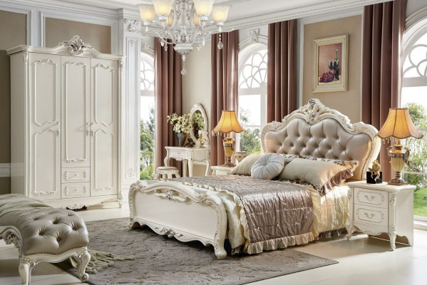 Bett Nachttisch 3tlg. Schlafzimmer Set Möbel Chesterfield Barock Massivholz