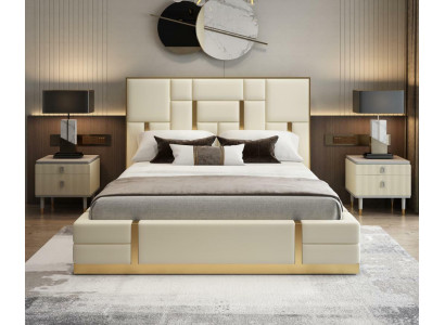 Modern Luxus Bett Schlafzimmer Italienisches Leder Polster Doppel Betten Metall Design.