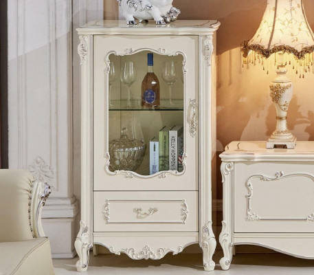 Klassische Barock Garnitur Möbel Schrankwand Massivholz Sideboard Vitrine 3tlg