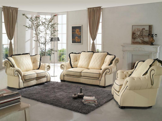 Klassische Leder Sofa Couch Sofagarnitur Sofas Couchen Garnituren Polster 3+2