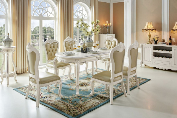 Klassisches Wohnzimmer Set 6x Barock Lehn Polster Stühle Sessel Massivholz