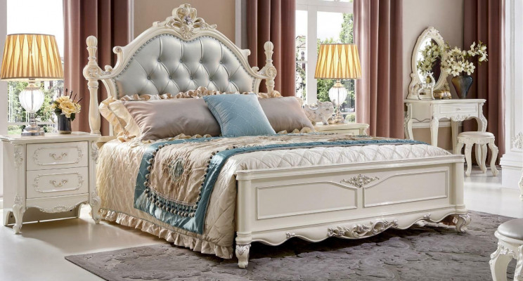 Klassisches Designer-Chesterfield-Bett im weißen Rokoko-Barock-Stil 