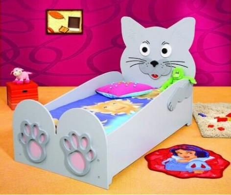 Kinderbett Jugendbett Bett Betten + Matratze Holzbett 90x200cm Tier Katze Neu