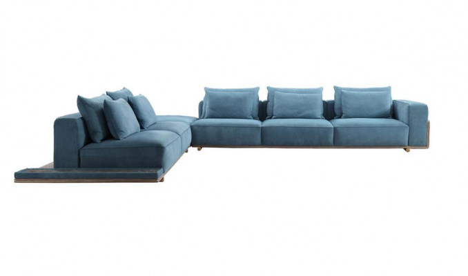 Blau Ecksofa L-Form Couch Wohnzimmer Luxus Stoffmöbel Luxus Design Neu