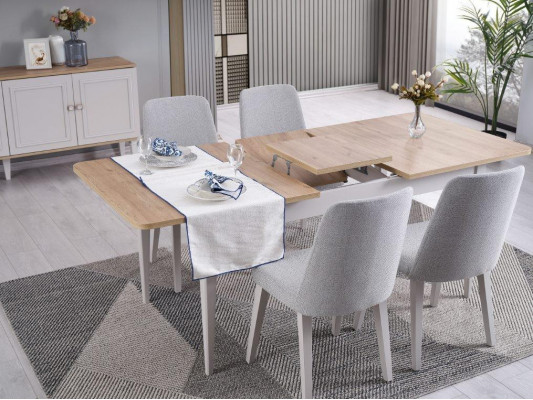 Esszimmermöbel Essgruppe Esszimmer Esstisch Stühle Holz Grau Set 9tlg