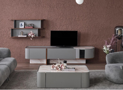 Wohnwand Set Holz Einrichtung Luxus Wohnzimmer TV-Ständer Design Wandregal