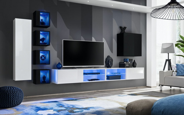 Wohnzimmer Komplett Set 7tlg Luxus Wohnwand 6x Wandschrank TV-Ständer Möbel