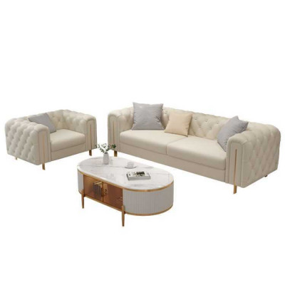 Set 2 tlg Wohnzimmer Sofagarnitur Dreisitzer Sofa Modern Sessel Leder