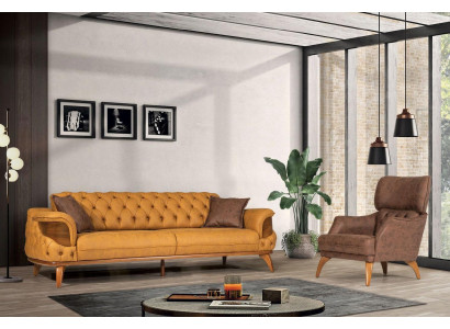 Moderne Chesterfield Couchgarnitur Dreisitzer Luxus Sofas Sessel Gelb 2tlg