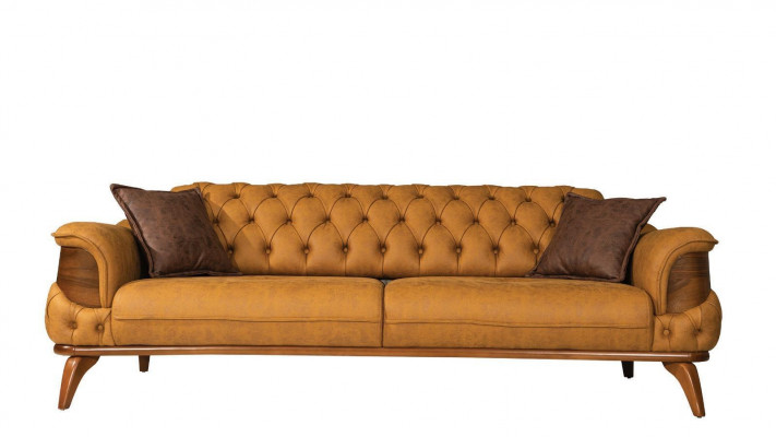 Moderne Chesterfield Couchgarnitur Dreisitzer Luxus Sofas Sessel Gelb 2tlg