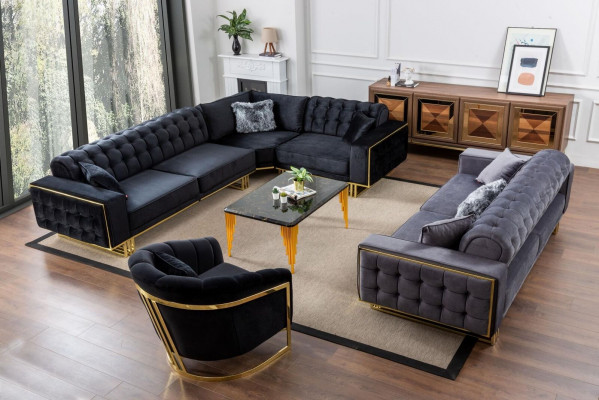 Designer 3tlg.Wohnzimmer set Ecksofa L-form + 3 + 1 Sitzer Luxus Eckcouch