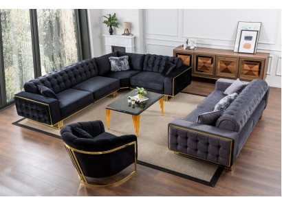 Designer 3tlg.Wohnzimmer set Ecksofa L-form + 3 + 1 Sitzer Luxus Eckcouch