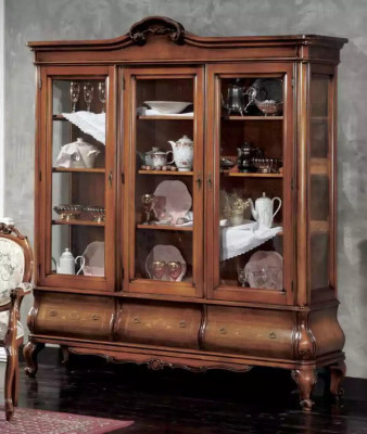 Klassische Esszimmer Garnitur Holzmöbel Esstisch 4x Stühle Vitrine 6tlg