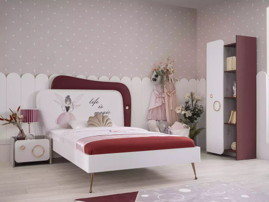 Kindermöbel Kinderbett Holz Garnitur Schrank Nachttische Rosa Set 3tlg