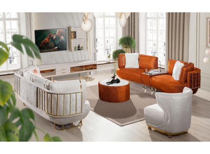 Moderne Orange-Weiße Wohnzimmer Möbel Dreisitzer Couchtisch Holzmöbel