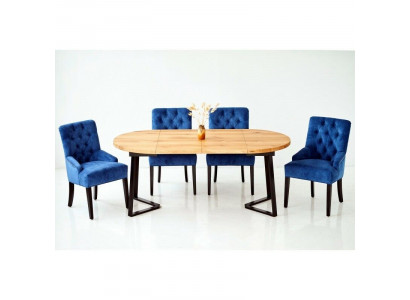 Runder Holz Esstisch Designer Blaue x4 Chesterfield Esszimmer Stühle 5tlg Set.