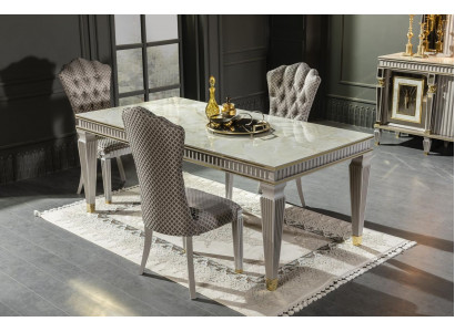 Esszimmer Set Weiß Esstisch Metall Luxus 4x Stühle Elegantes Design Neu 5tlg.