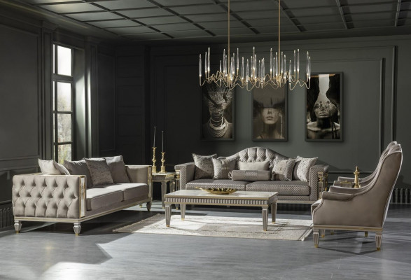 Modern Chesterfield Luxus Möbel – 3tlg. Set mit Sessel und Beistelltisch