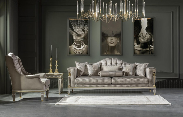 Modern Chesterfield Luxus Möbel – 3tlg. Set mit Sessel und Beistelltisch