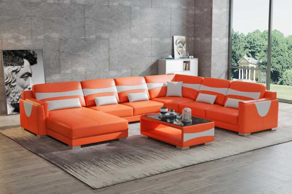 Wohnlandschaft Sofa U Form Groß Ecksofa Ledersofa Grau Kunstleder Neu