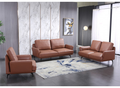 Sofagarnitur 3+2 Sitzer Ledersofa Couch Wohnlandschaft Garnitur Design Modern