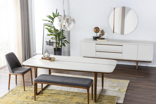 Essecke Essgruppe Esszimmer Esstisch Stühle Sideboard 10tlg Holz Weiß