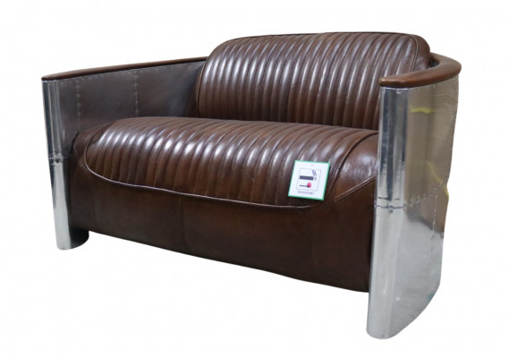 Echtleder Aluminium Sofa 2-Sitzer Vintage Leder Möbel Ledersofa Clubsofa Couch