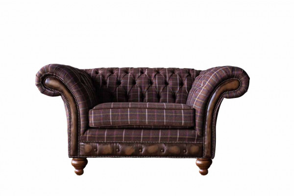 Chesterfield 1 Sitzer Couch Polster Sitz Textil Stoff Couchen Luxus Sofa