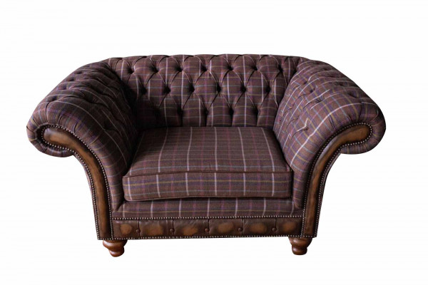 Chesterfield 1 Sitzer Couch Polster Sitz Textil Stoff Couchen Luxus Sofa