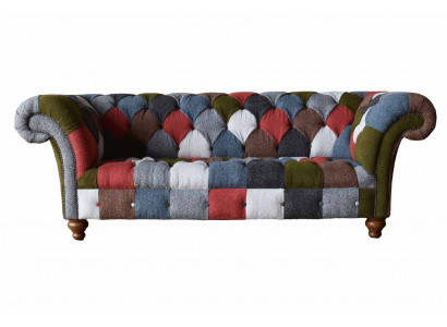 Chesterfield Couch 3 Sitzer Polster Sitz Textil Stoff Mehrfarbig Sofa