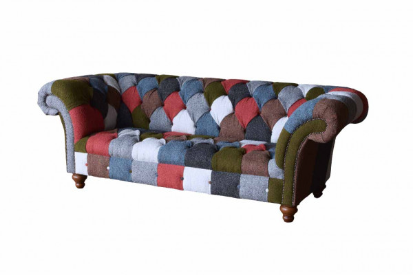 Chesterfield Couch 3 Sitzer Polster Sitz Textil Stoff Mehrfarbig Sofa