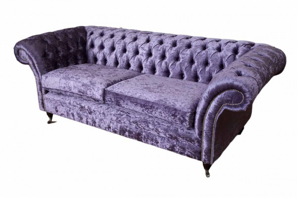 Chesterfield Dreisitzer Sofa 3 Sitzer Wohnzimmer Sofa Lila Stoff Couch