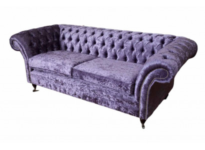 Chesterfield Dreisitzer Sofa 3 Sitzer Wohnzimmer Sofa Lila Stoff Couch