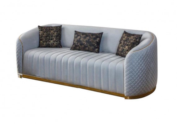 Sofa Luxus Wohnzimmer Modern Dreisitzer Möbel Sofa 3 Sitzer Holz Textil