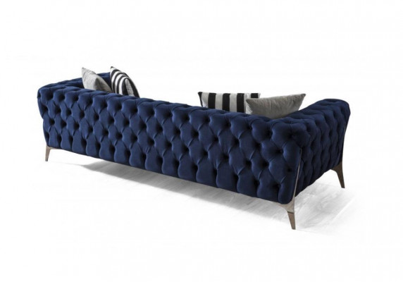 Chesterfield Sofa 3 Sitzer Blau Samt luxuriös Möbel für Wohnzimmer Sofas