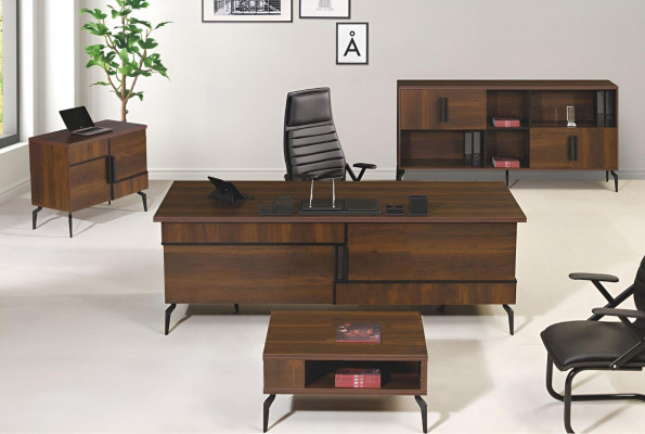 Arbeitszimmermöbel Büro Schreibtisch Bürotisch Set 4tlg Holz Braun