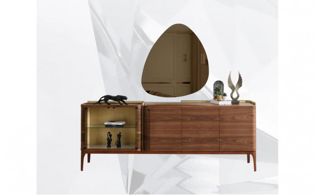 Sideboard mit Spiegel Anrichte Schrank Holzschrank Braun Kommode Design