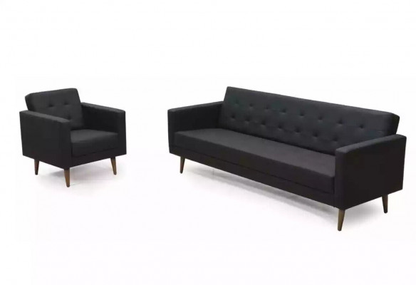 Schwarz Sofa 3 Sitzer Arbeitzimmer Textil Möbel Couch Polster Stoff