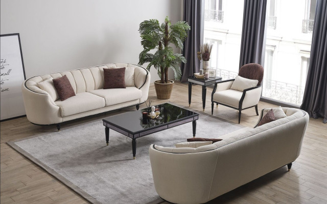 Weißes Wohnzimmer Set Sofagarnitur 3+3+1 Couchtisch Beistelltisch 5tlg