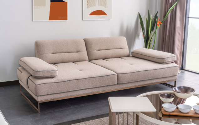 Weiß-Beige Wohnzimmer Couchgarnitur Robuster 3-Sitzer Couchtisch 6tlg