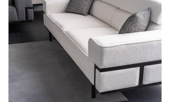 Wohnzimmer Weißes Textilsofa Exklusiver Dreisitzer Polster Couch Neu