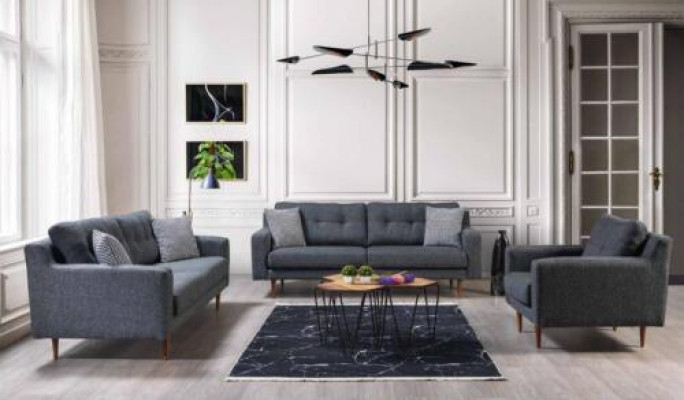 Graue Wohnzimmer Sitzgarnitur Luxuriöse 2x Sofas Designer Polstersessel