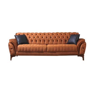 Weiß-Orange Wohnzimmer Sofagarnitur Chesterfield Luxus Sofas Dreisitzer