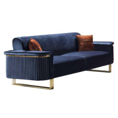 Blauer Wohnzimmer 3-Sitzer Luxuriöses Stoffsofa Elegante Polstermöbel