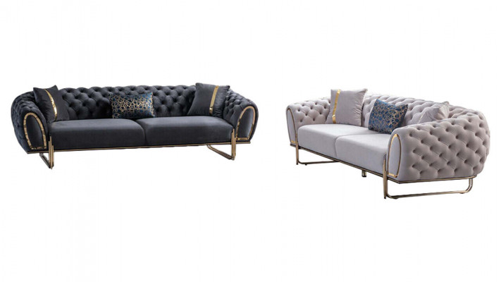 Weiß-Graue Chesterfield Couchgarnitur Luxuriöse Textil Sofas 2x 3-Sitzer