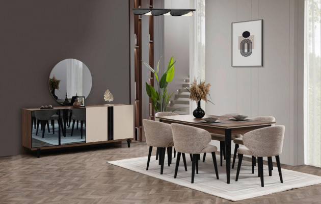 Essecke Essgruppe Esszimmer Esstisch Stühle Sideboard Set 8tlg Braun