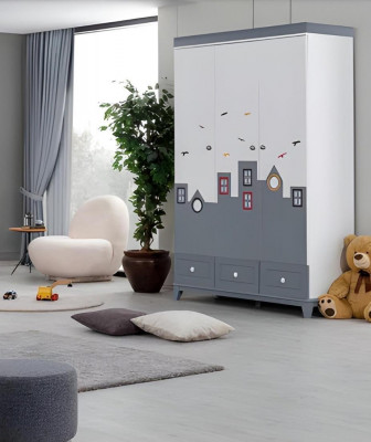 Komplett Mehrfarbig Kinderzimmer Set Kleiderschrank Kommode Helles 2tlg Neu